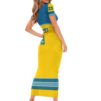 Sweden Ice Hockey Custom Short Sleeve Bodycon Dress Swedish Coat of Arms Design