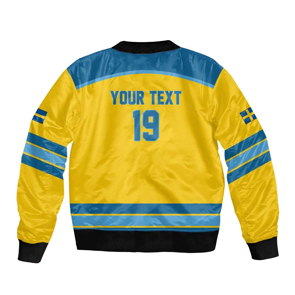Sweden Ice Hockey Custom Sleeve Zip Bomber Jacket Swedish Coat of Arms Design