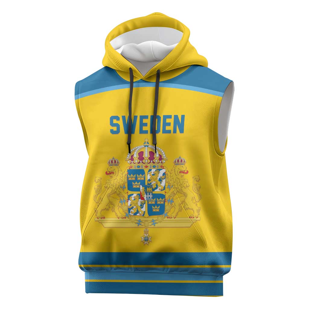 Sweden Ice Hockey Custom Sleeveless Hoodie Swedish Coat of Arms Design