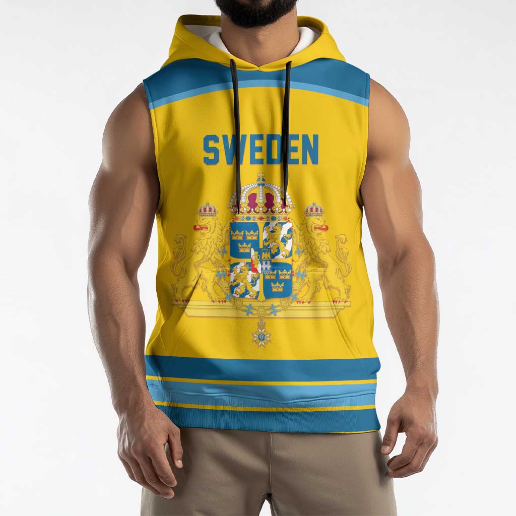 Sweden Ice Hockey Custom Sleeveless Hoodie Swedish Coat of Arms Design