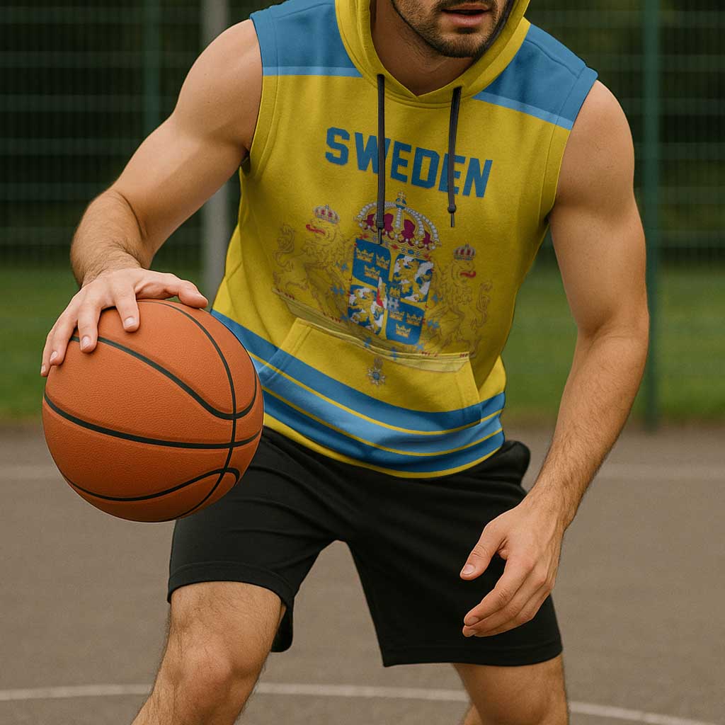 Sweden Ice Hockey Custom Sleeveless Hoodie Swedish Coat of Arms Design