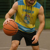 Sweden Ice Hockey Custom Sleeveless Hoodie Swedish Coat of Arms Design