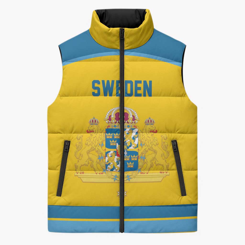 Sweden Ice Hockey Custom Sleeveless Puffer Jacket Swedish Coat of Arms Design