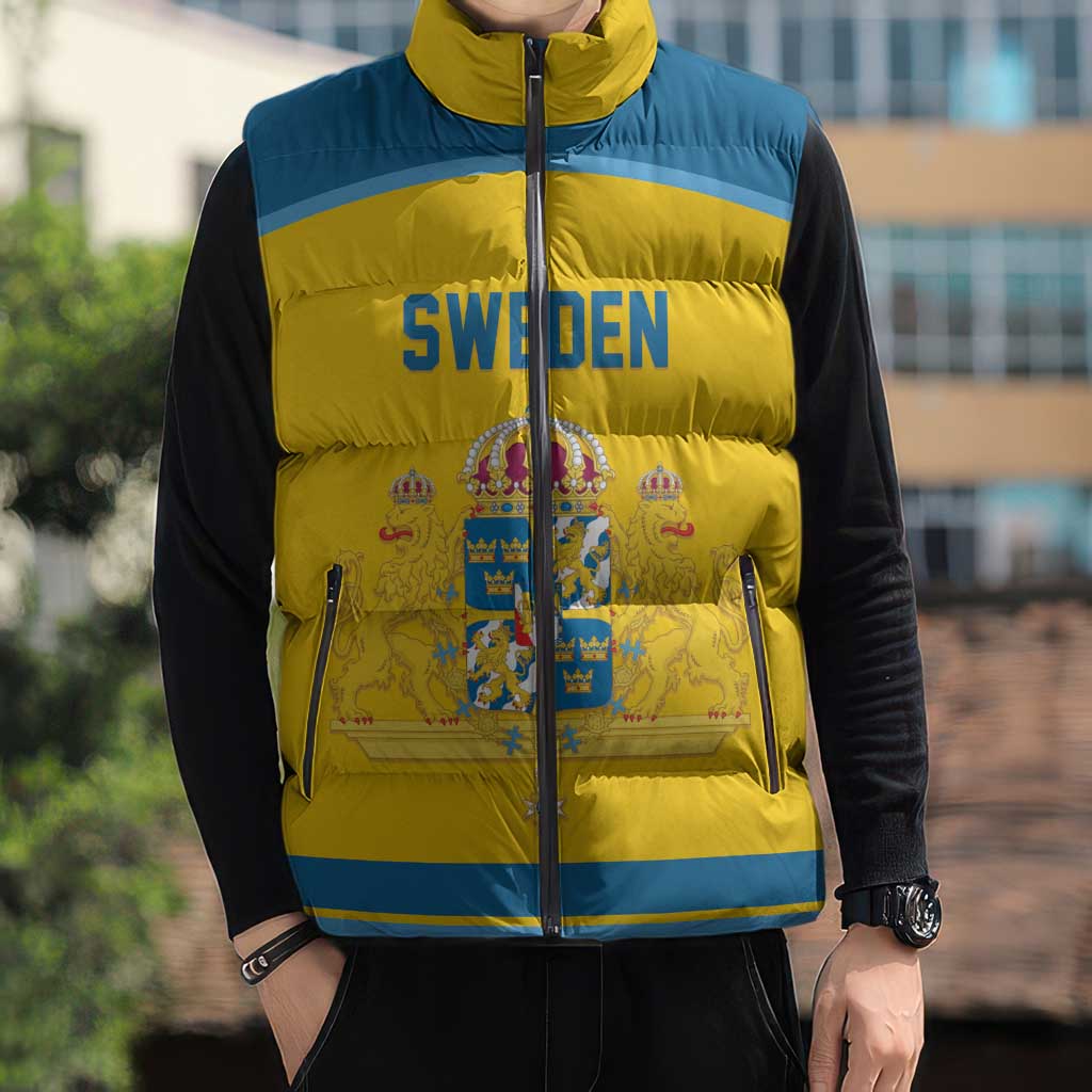 Sweden Ice Hockey Custom Sleeveless Puffer Jacket Swedish Coat of Arms Design