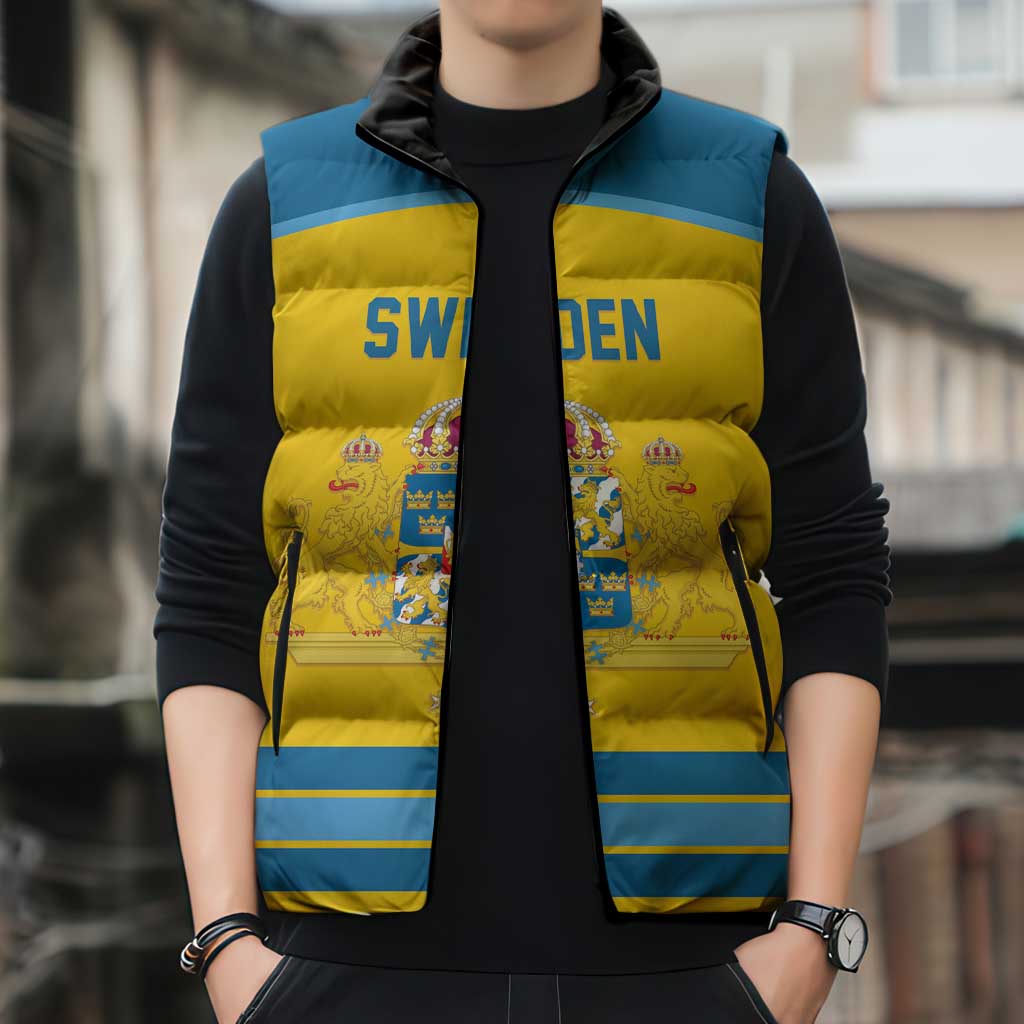 Sweden Ice Hockey Custom Sleeveless Puffer Jacket Swedish Coat of Arms Design