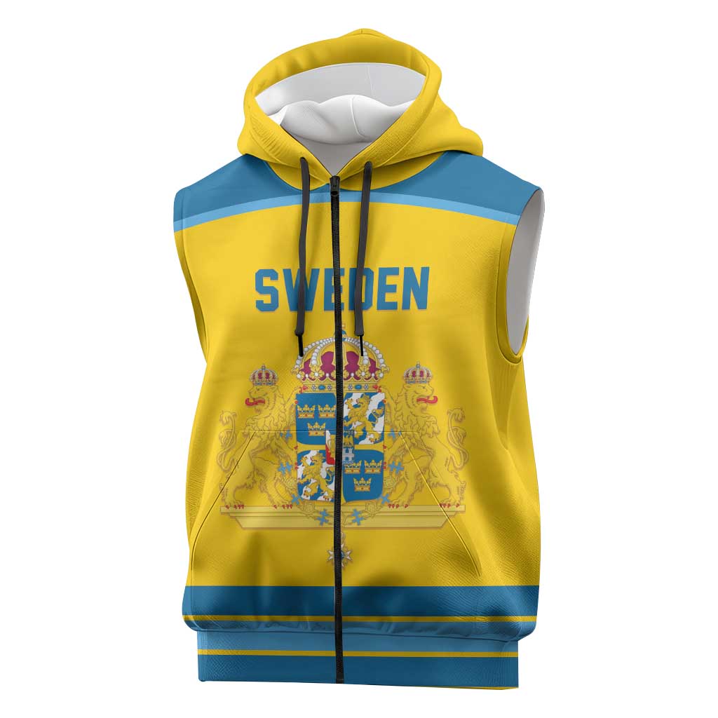 Sweden Ice Hockey Custom Sleeveless Zip Hoodie Swedish Coat of Arms Design