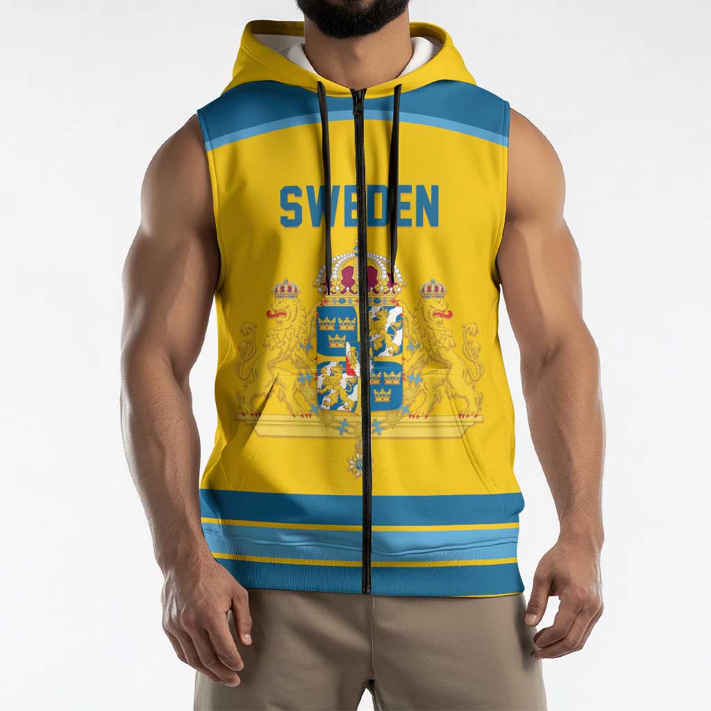Sweden Ice Hockey Custom Sleeveless Zip Hoodie Swedish Coat of Arms Design