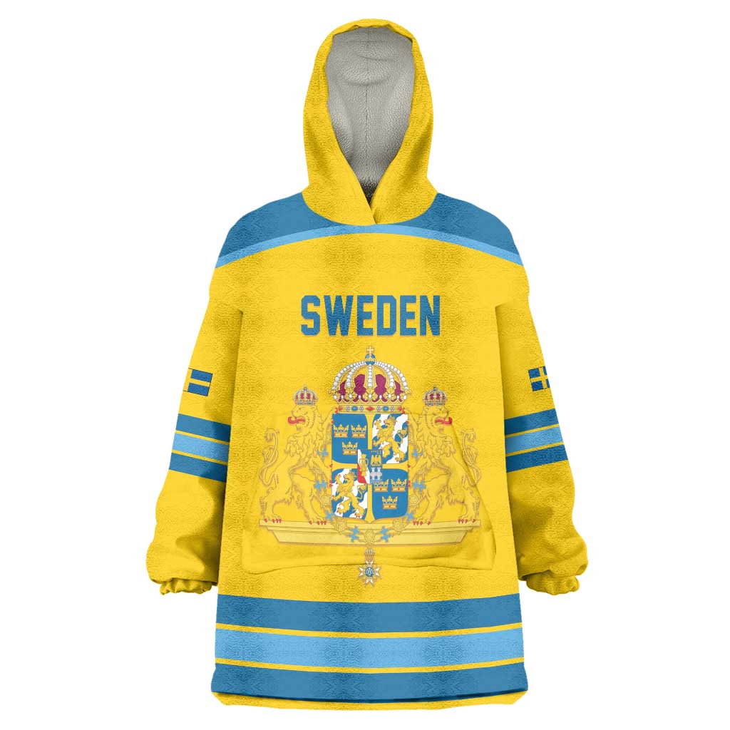 Sweden Ice Hockey Custom Wearable Blanket Hoodie Swedish Coat of Arms Design