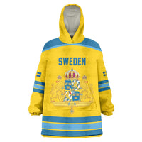 Sweden Ice Hockey Custom Wearable Blanket Hoodie Swedish Coat of Arms Design