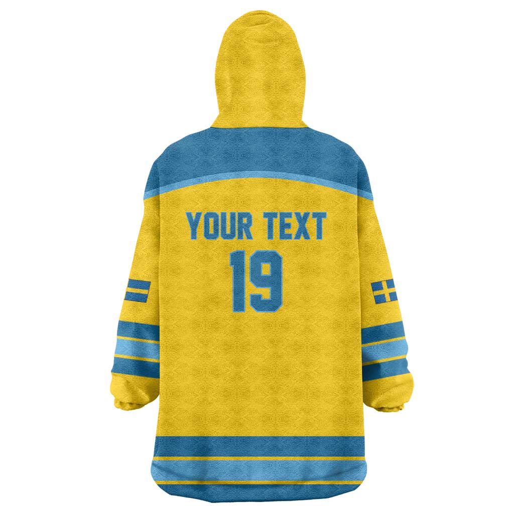 Sweden Ice Hockey Custom Wearable Blanket Hoodie Swedish Coat of Arms Design