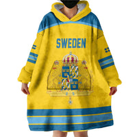 Sweden Ice Hockey Custom Wearable Blanket Hoodie Swedish Coat of Arms Design