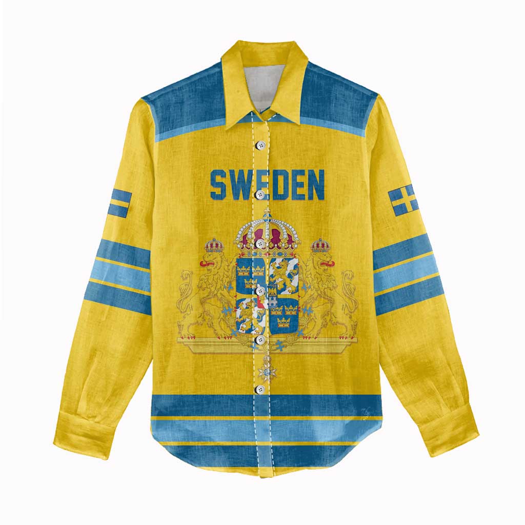 Sweden Ice Hockey Custom Women Casual Shirt Swedish Coat of Arms Design