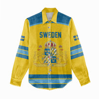 Sweden Ice Hockey Custom Women Casual Shirt Swedish Coat of Arms Design