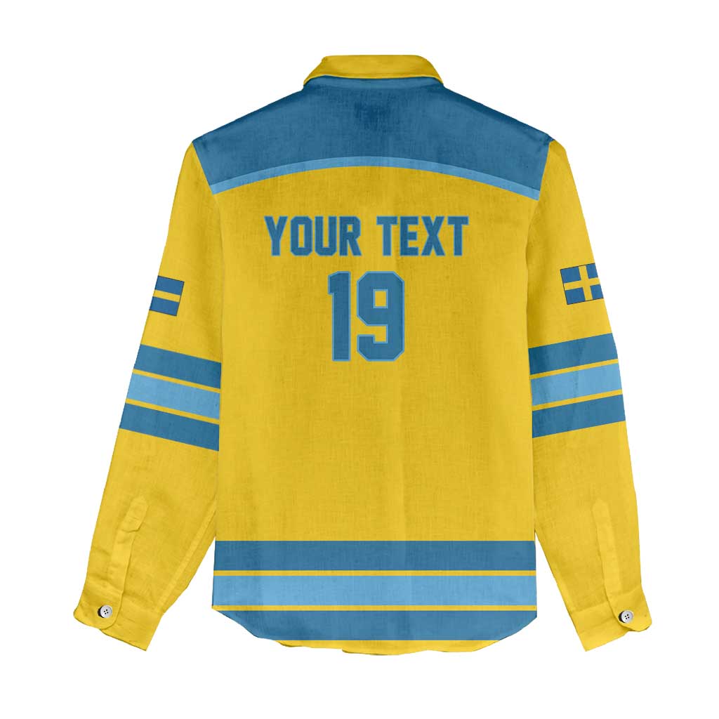 Sweden Ice Hockey Custom Women Casual Shirt Swedish Coat of Arms Design