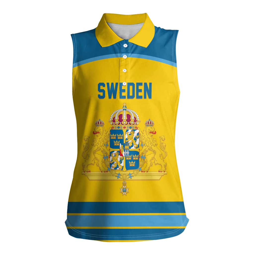 Sweden Ice Hockey Custom Women Sleeveless Polo Shirt Swedish Coat of Arms Design