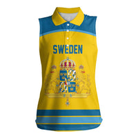 Sweden Ice Hockey Custom Women Sleeveless Polo Shirt Swedish Coat of Arms Design