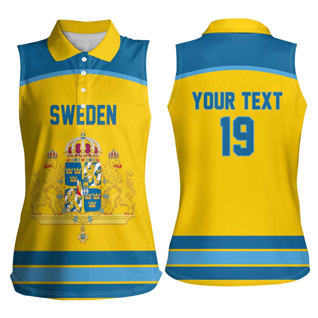 Sweden Ice Hockey Custom Women Sleeveless Polo Shirt Swedish Coat of Arms Design