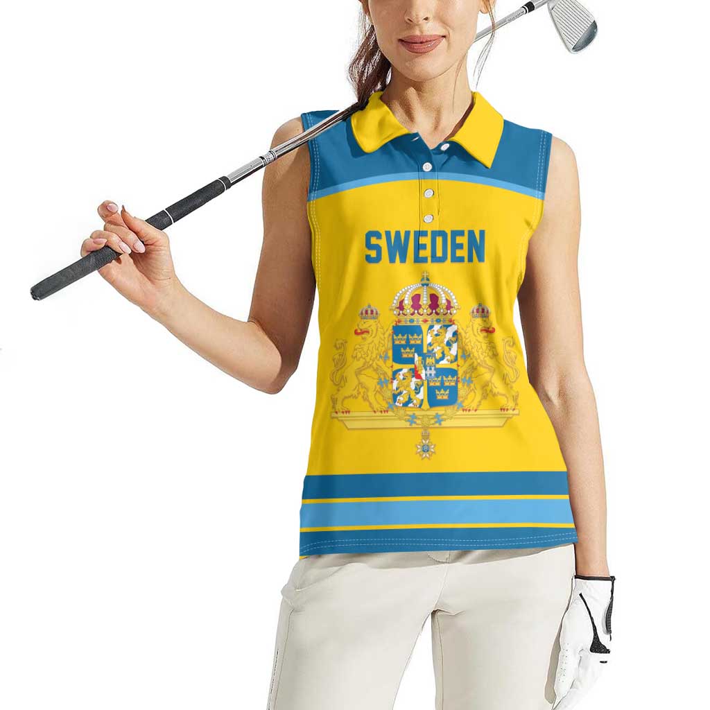 Sweden Ice Hockey Custom Women Sleeveless Polo Shirt Swedish Coat of Arms Design
