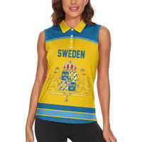 Sweden Ice Hockey Custom Women Sleeveless Polo Shirt Swedish Coat of Arms Design