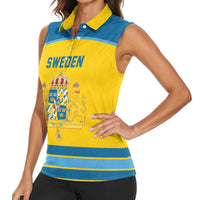 Sweden Ice Hockey Custom Women Sleeveless Polo Shirt Swedish Coat of Arms Design