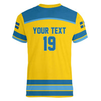 Sweden Ice Hockey Custom Women V-Neck T-Shirt Swedish Coat of Arms Design