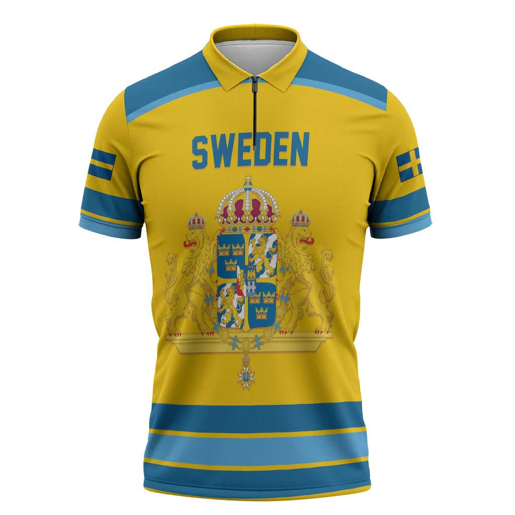 Sweden Ice Hockey Custom Zipper Polo Shirt Swedish Coat of Arms Design