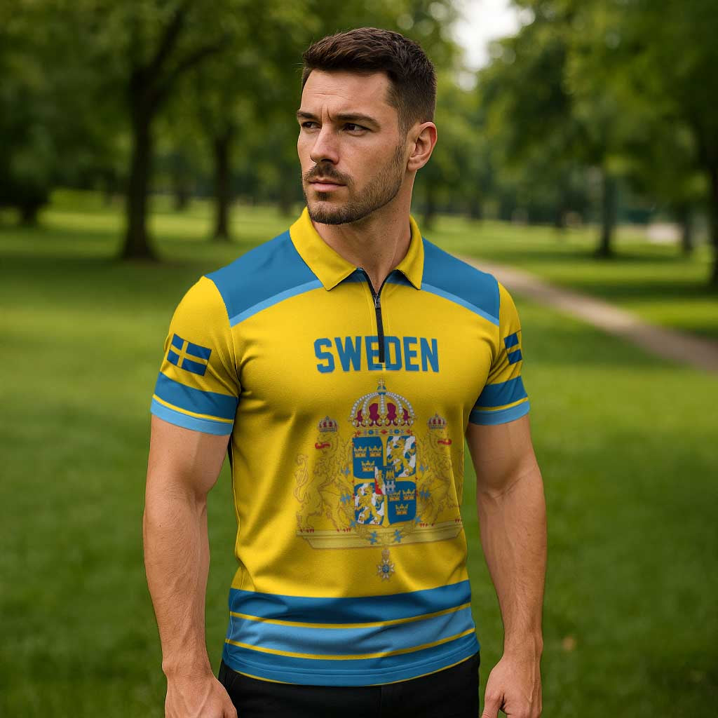 Sweden Ice Hockey Custom Zipper Polo Shirt Swedish Coat of Arms Design