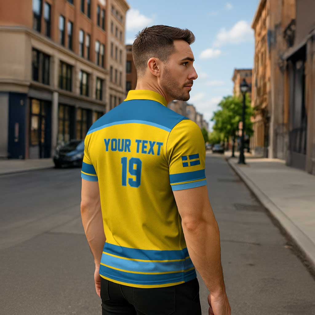 Sweden Ice Hockey Custom Zipper Polo Shirt Swedish Coat of Arms Design