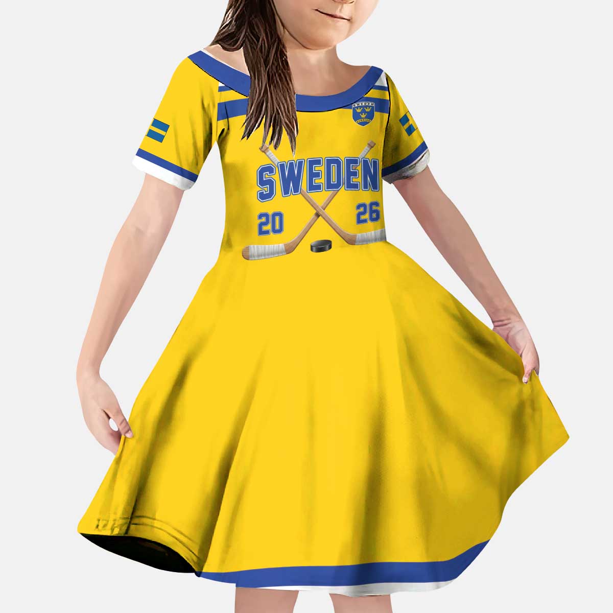 Sweden Ice Hockey Custom Kid Short Sleeve Dress Go Tre Kronor Champions