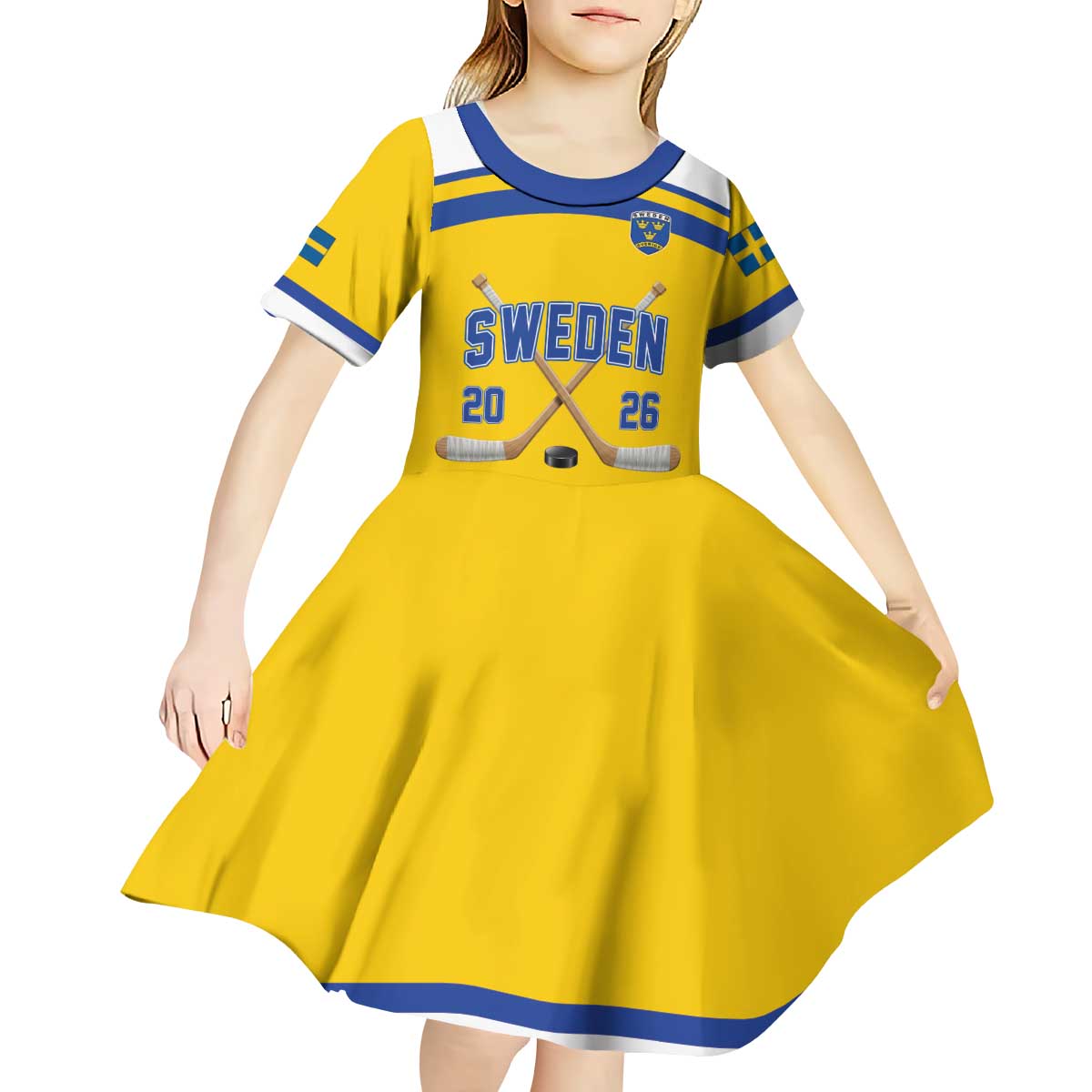 Sweden Ice Hockey Custom Kid Short Sleeve Dress Go Tre Kronor Champions