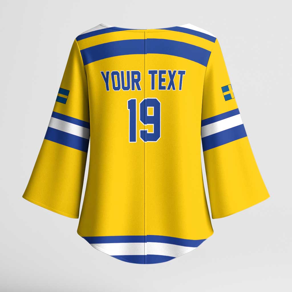 Sweden Ice Hockey Custom Kimono Sleeve Blouse Go Tre Kronor Champions