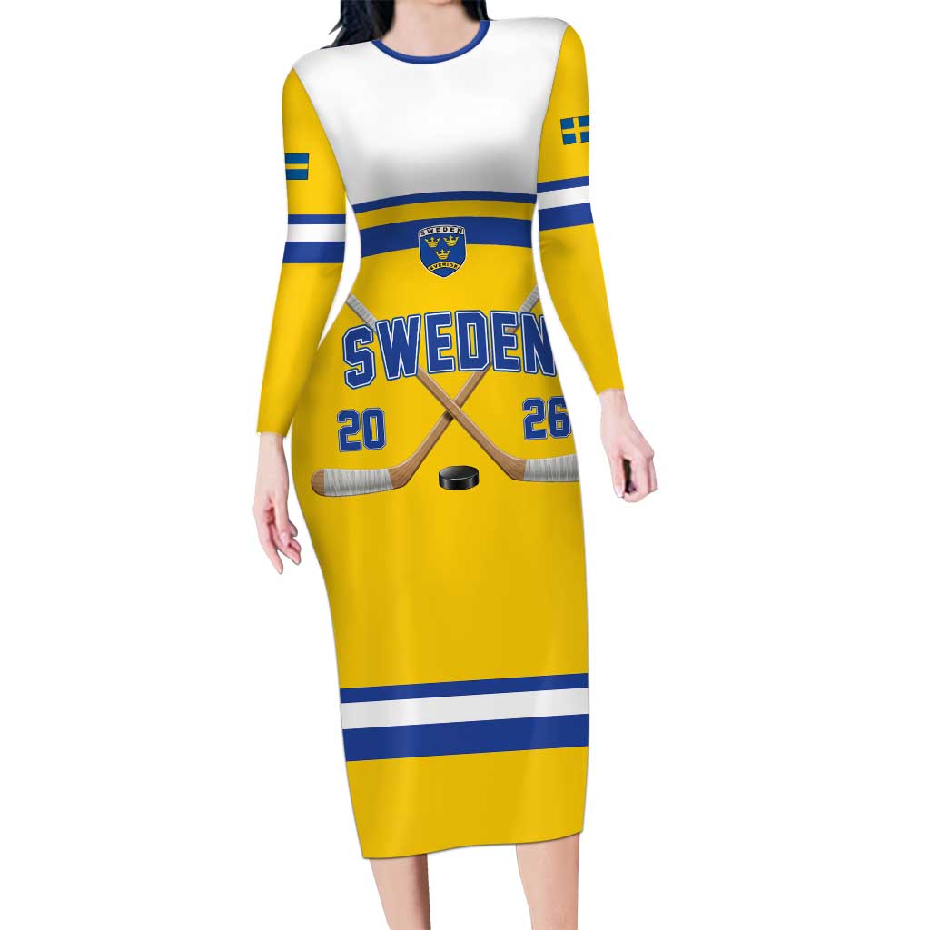 Sweden Ice Hockey Custom Long Sleeve Bodycon Dress Go Tre Kronor Champions