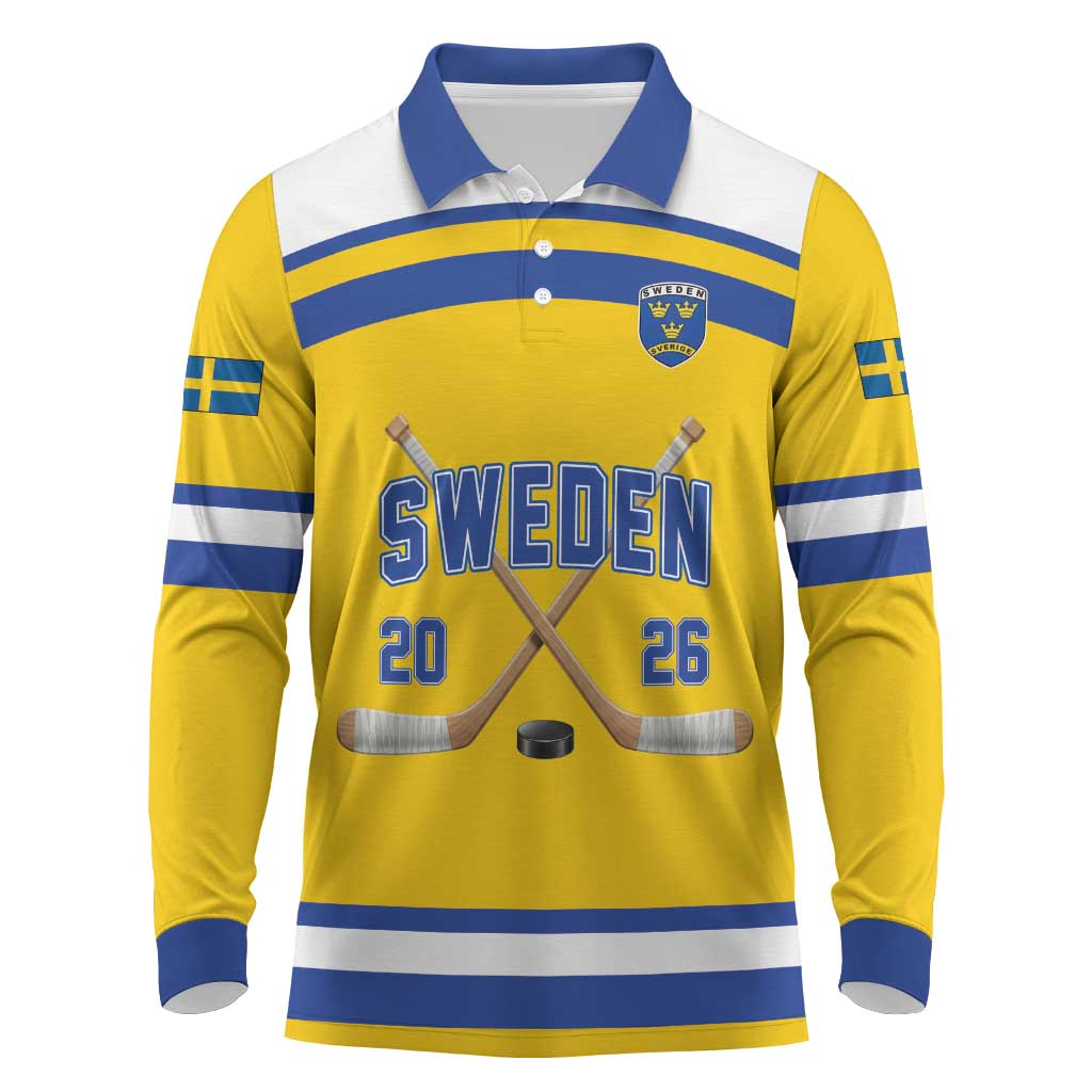 Sweden Ice Hockey Custom Long Sleeve Polo Shirt Go Tre Kronor Champions