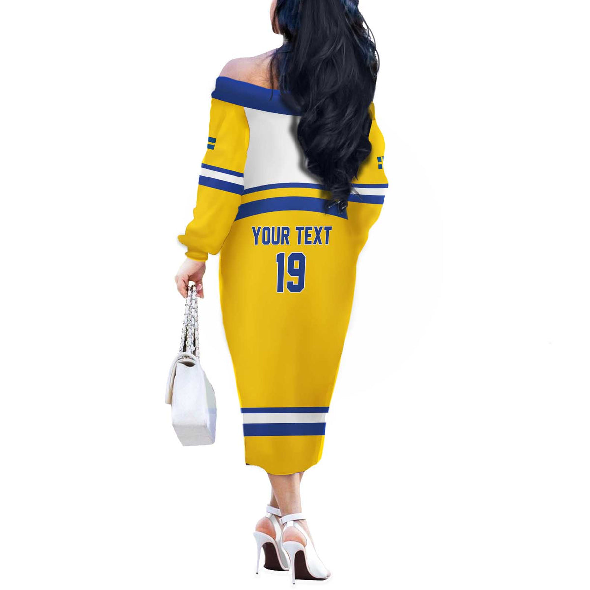 Sweden Ice Hockey Custom Off The Shoulder Long Sleeve Dress Go Tre Kronor Champions