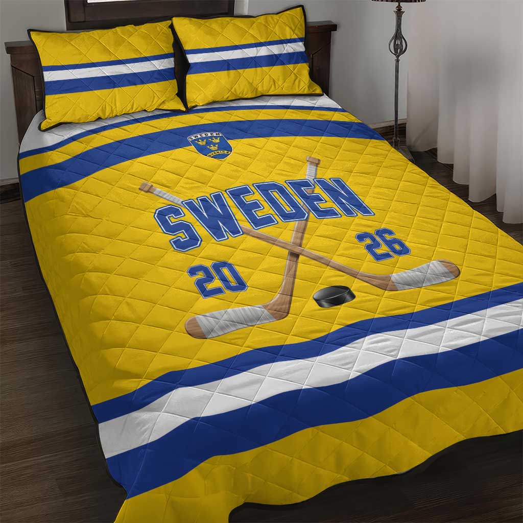 Sweden Ice Hockey Quilt Bed Set Go Tre Kronor Champions