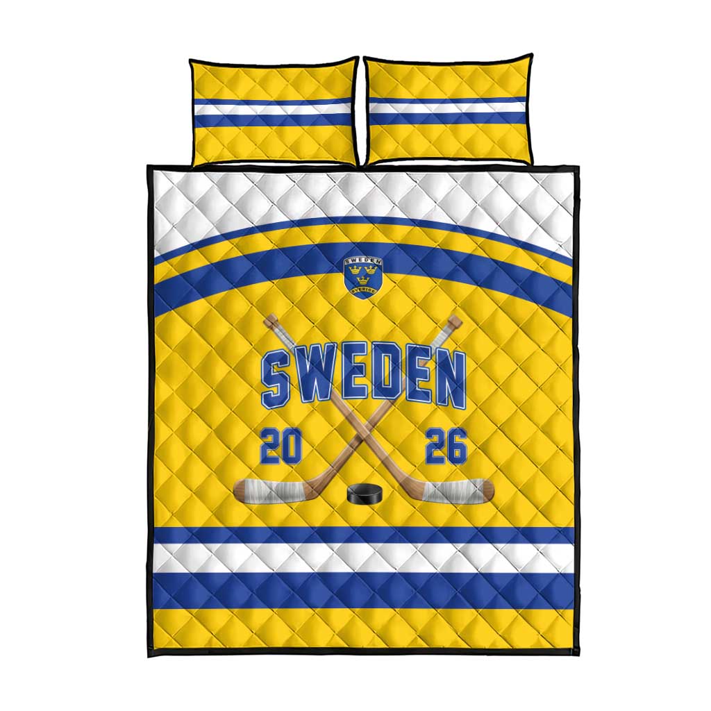 Sweden Ice Hockey Quilt Bed Set Go Tre Kronor Champions