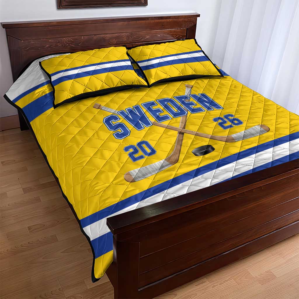 Sweden Ice Hockey Quilt Bed Set Go Tre Kronor Champions