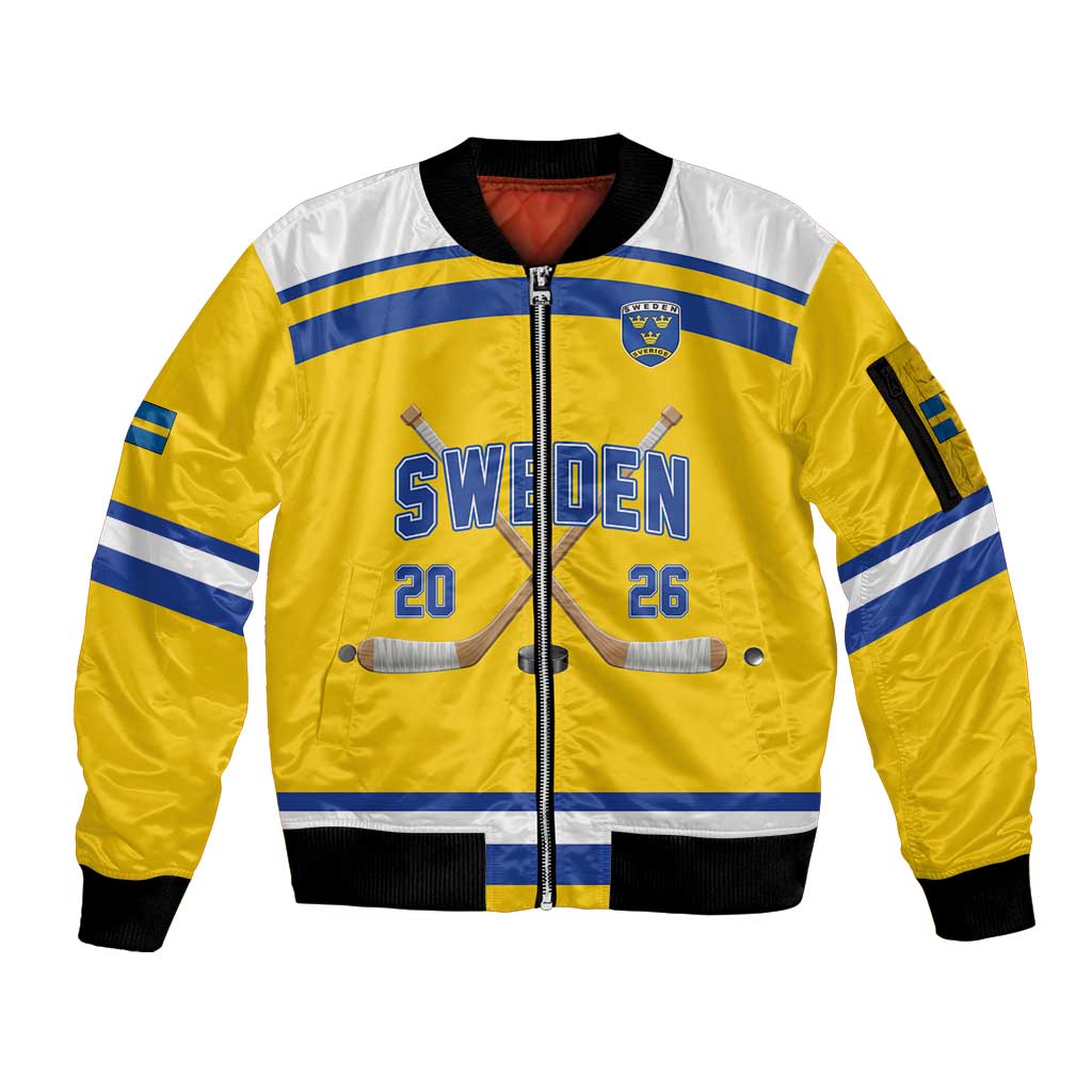 Sweden Ice Hockey Custom Sleeve Zip Bomber Jacket Go Tre Kronor Champions