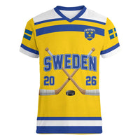 Sweden Ice Hockey Custom Women V-Neck T-Shirt Go Tre Kronor Champions