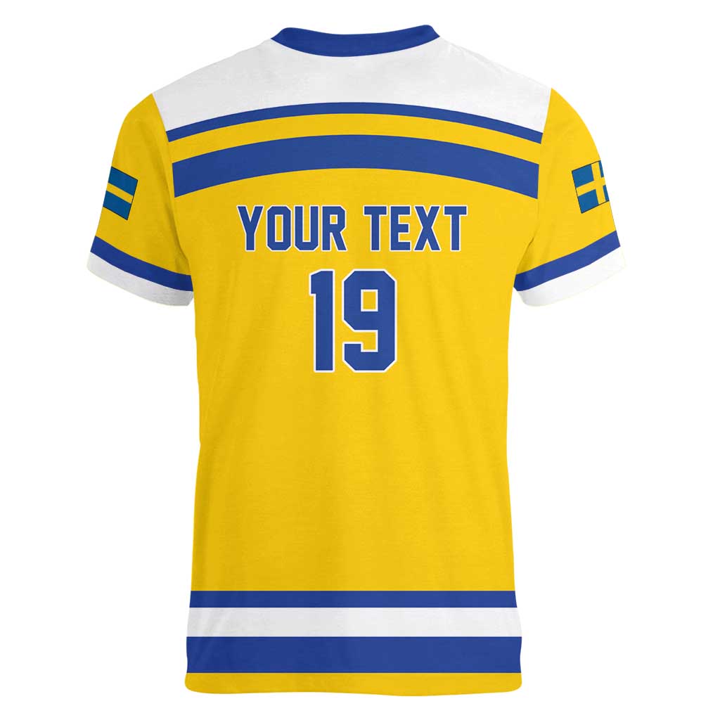 Sweden Ice Hockey Custom Women V-Neck T-Shirt Go Tre Kronor Champions