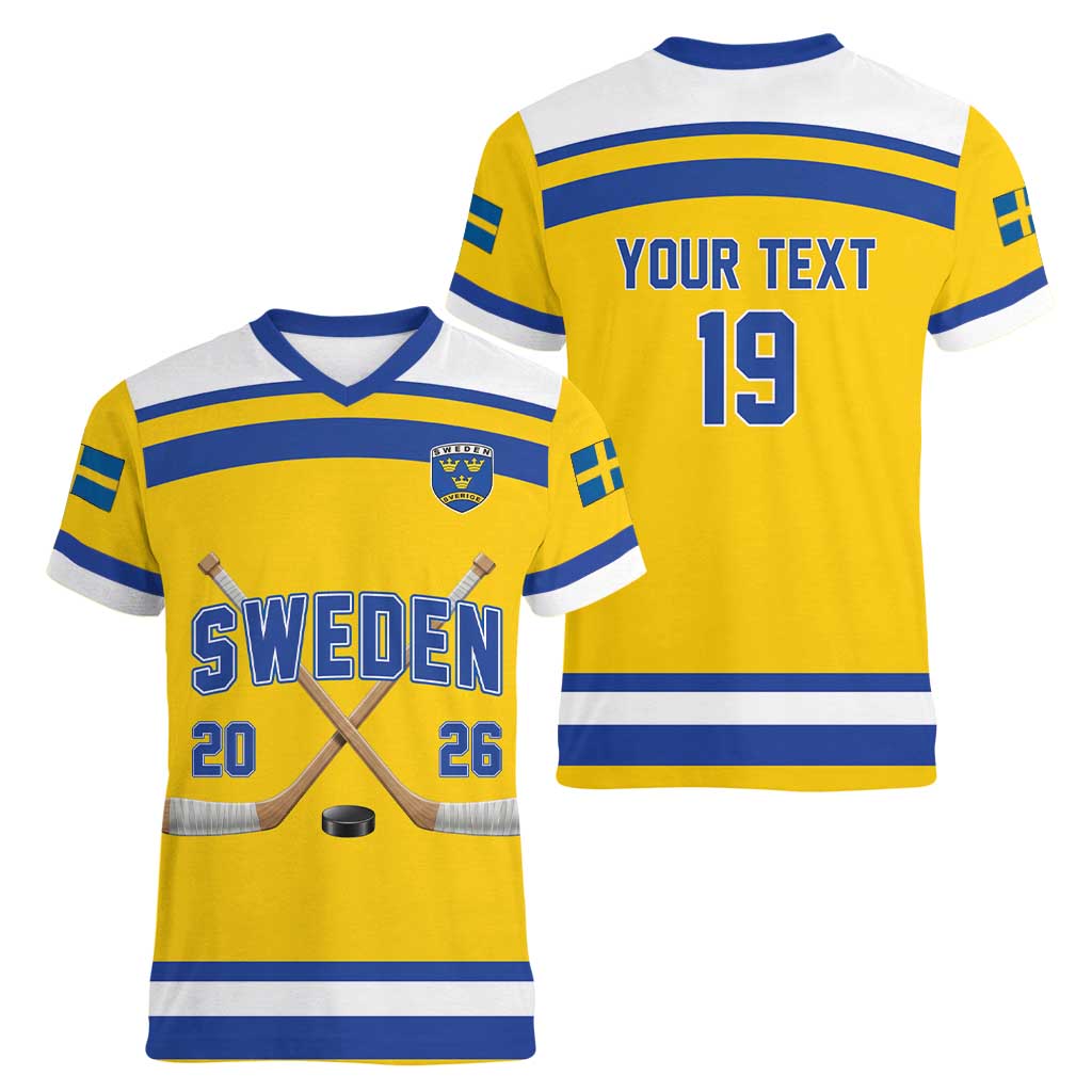 Sweden Ice Hockey Custom Women V-Neck T-Shirt Go Tre Kronor Champions