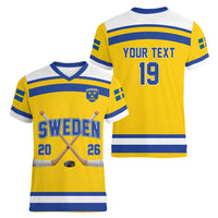 Sweden Ice Hockey Custom Women V-Neck T-Shirt Go Tre Kronor Champions