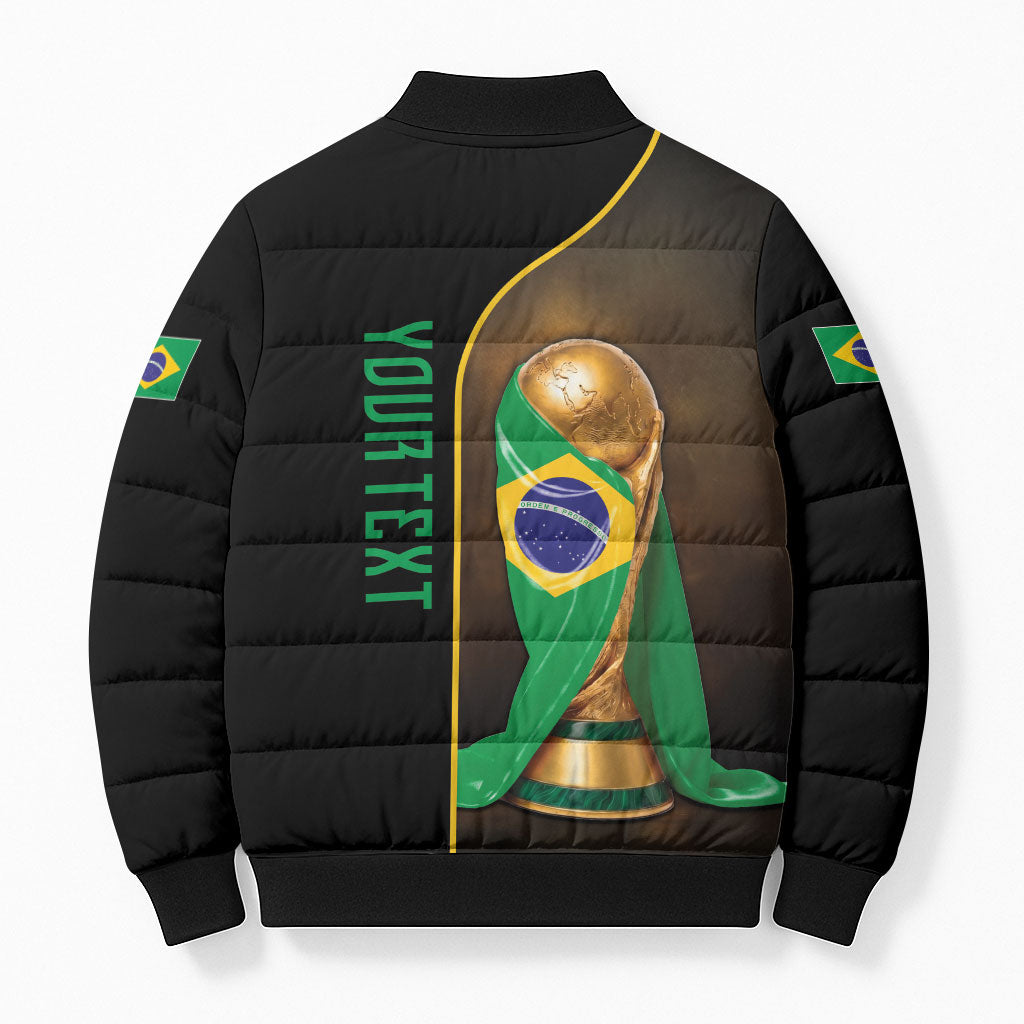 Personalized Brazil Football 2026 Bomber Puffer Jacket Trophy Flag Pride Art