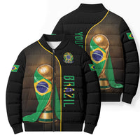 Personalized Brazil Football 2026 Bomber Puffer Jacket Trophy Flag Pride Art