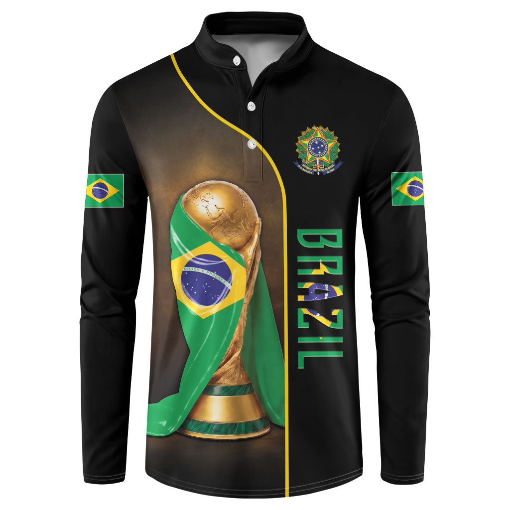 Personalized Brazil Football 2026 Button Sweatshirt Trophy Flag Pride Art