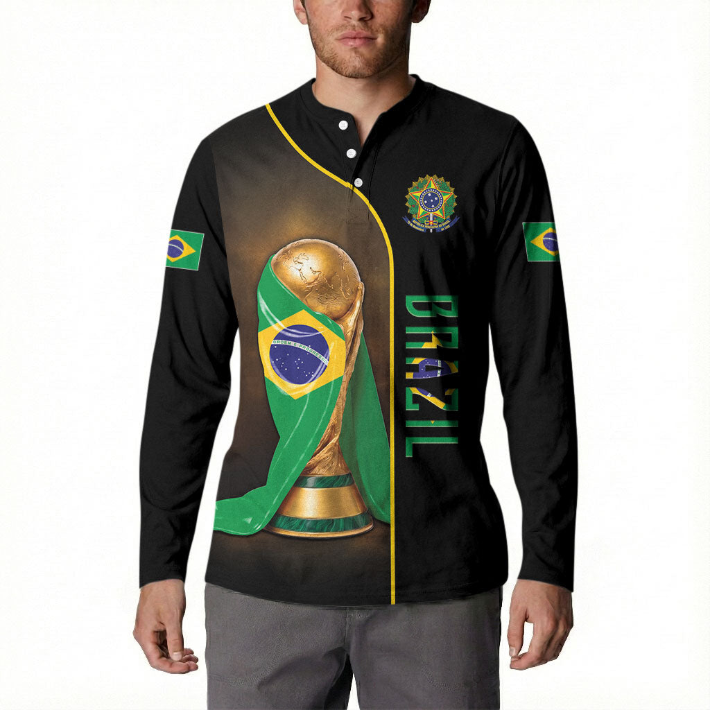 Personalized Brazil Football 2026 Button Sweatshirt Trophy Flag Pride Art