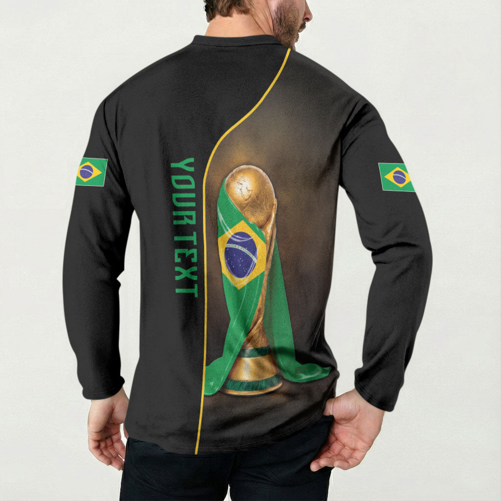 Personalized Brazil Football 2026 Button Sweatshirt Trophy Flag Pride Art