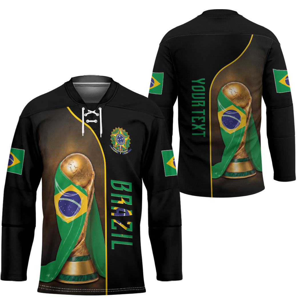 Personalized Brazil Football 2026 Hockey Jersey Trophy Flag Pride Art