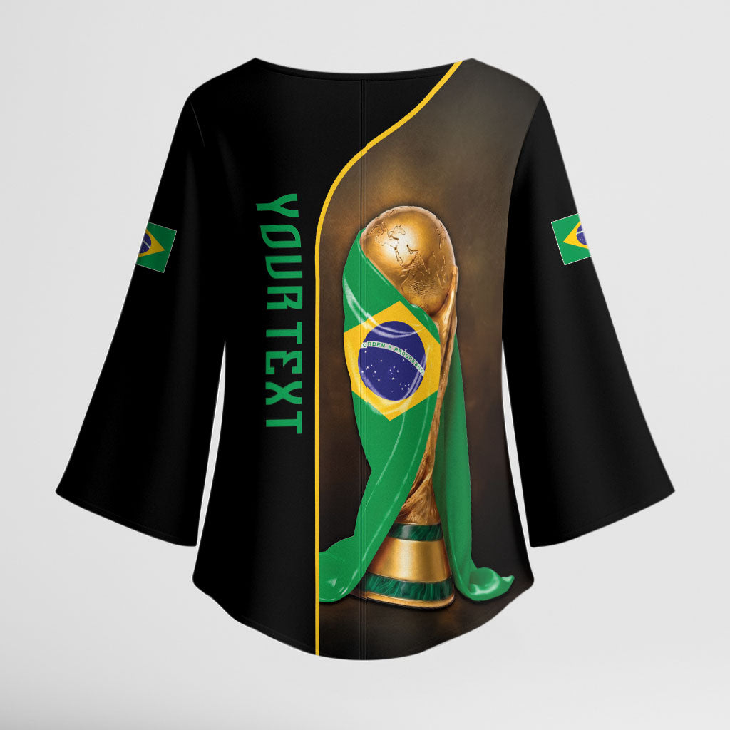 Personalized Brazil Football 2026 Kimono Sleeve Blouse Trophy Flag Pride Art