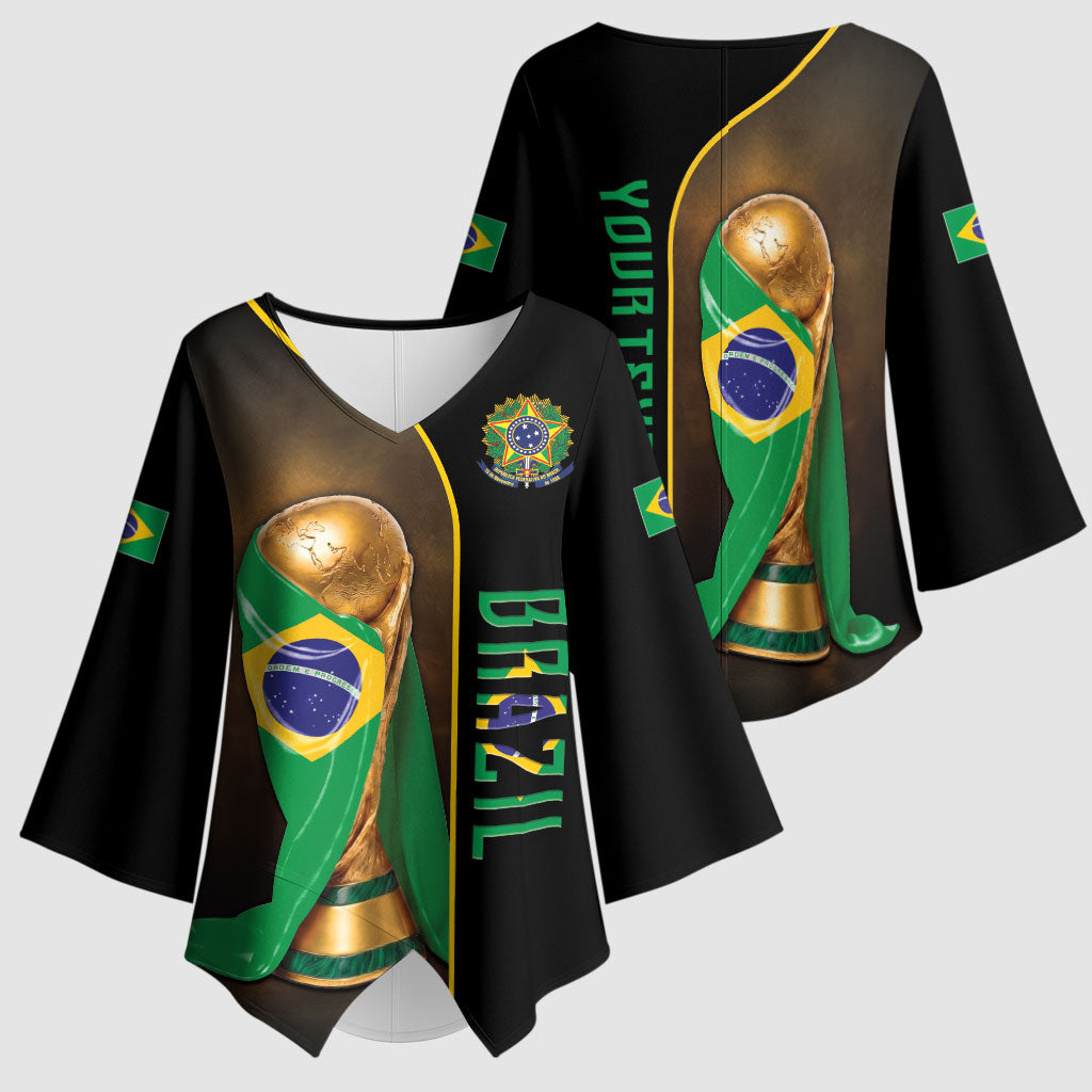 Personalized Brazil Football 2026 Kimono Sleeve Blouse Trophy Flag Pride Art